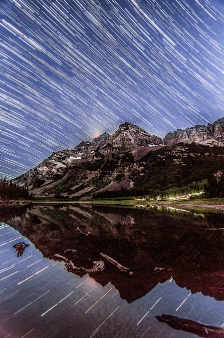 Star Trails over the Maroon Bells and Crater Lake