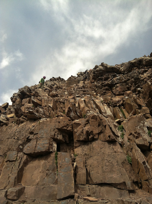 Downclimbing Pyramid Peak